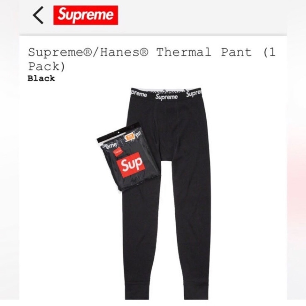 supreme hanes black cotton thermal pant small
